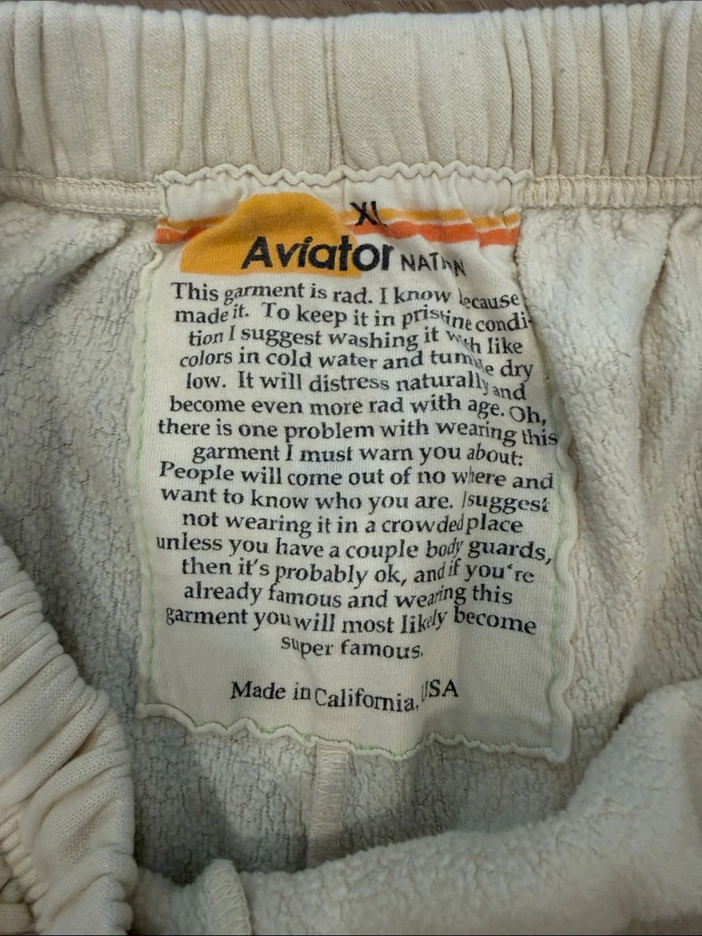 Aviator Nation Cream Sweatpants with Rainbow 'N' Logo